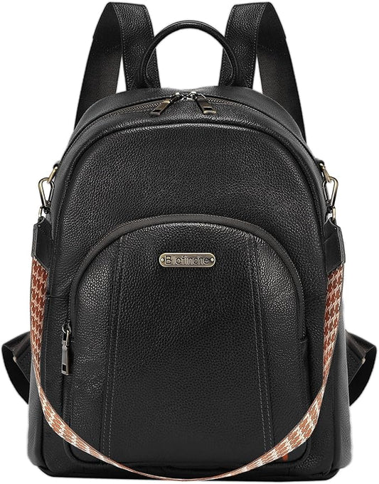 Women's Genuine Leather Backpack for Professionals, 12.9 Inch Laptop Backpack with Anti-Theft Pocket, Business Work Computer Bag for Office & Travel, Classic Black