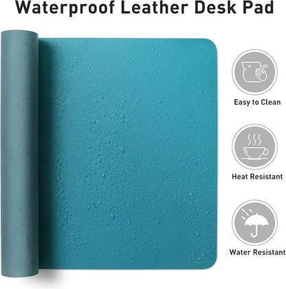Aothia Faux Leather Desk Mat - Non-Slip PU Leather Desk Blotter, Waterproof Writing Surface, Large Desk Pad for Office & Home (Turquoise, 55" x 24")