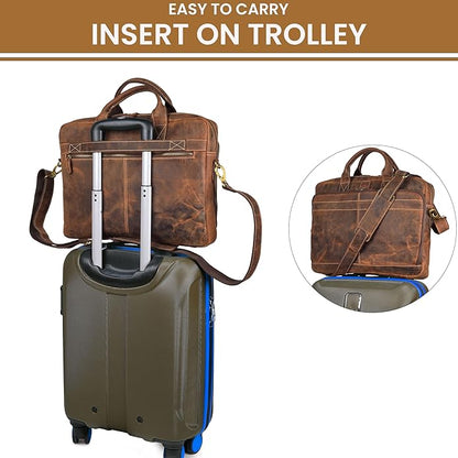 Full Grain Leather Messenger Bag for Men, 16” Briefcase Laptop Satchel Vintage Professional Office Work & Travel Bag