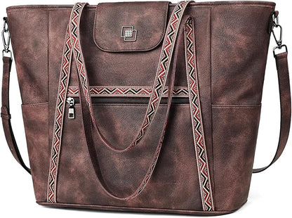 FADEON Large Laptop Tote Bag for Women Designer Leather Laptop Bag Fashion Travel Backpack Purse Shoulder Handbag