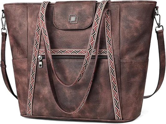 FADEON Large Laptop Tote Bag for Women Designer Leather Laptop Bag Fashion Travel Backpack Purse Shoulder Handbag