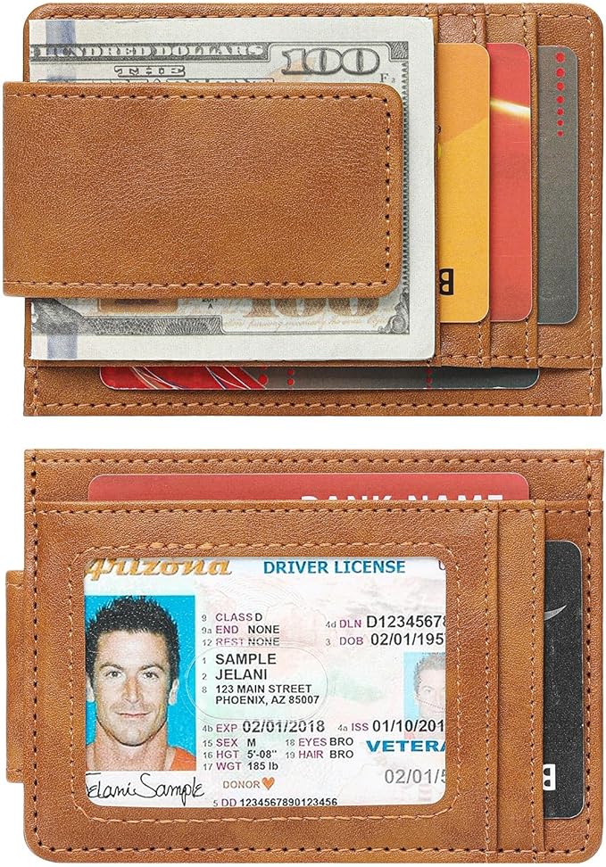 Magnetic Closure Slim Wallet for Men Leather RFID Blocking Minimalist Front Pocket Money Clip Wallet Credit Card Holder