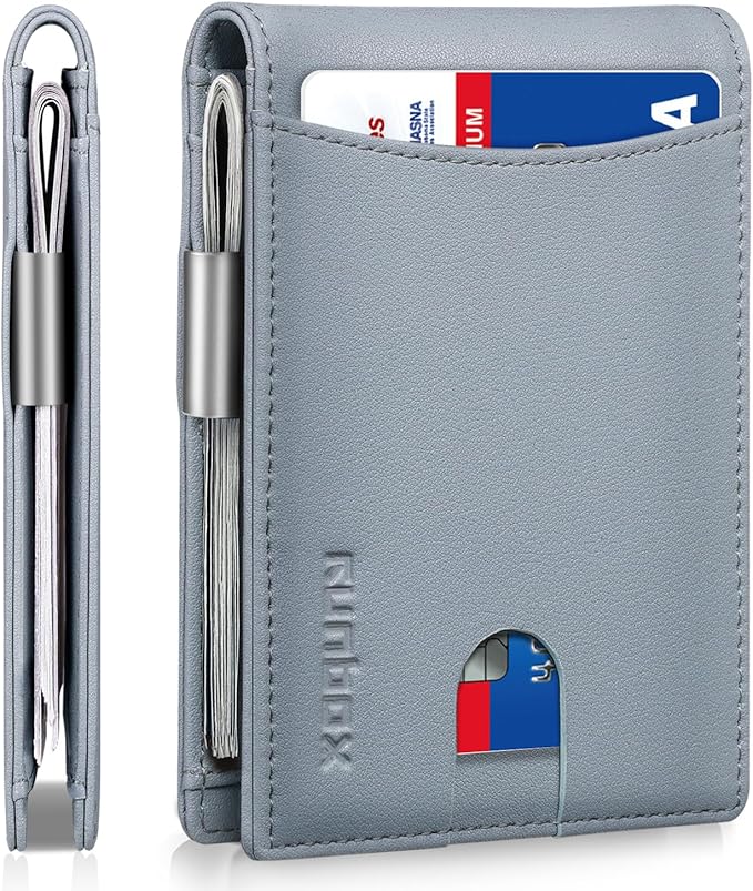 RUNBOX Slim Money Clip Wallets for Men RFID Blocking 11 Card Holder Minimalist Small Leather Bifold Men's Front Pocket Wallet Gift Box