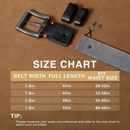 SANSTHS Mens Full Grain Cow Leather Belt Heavy Duty Work Belt Casual Every Day Belt for Jeans