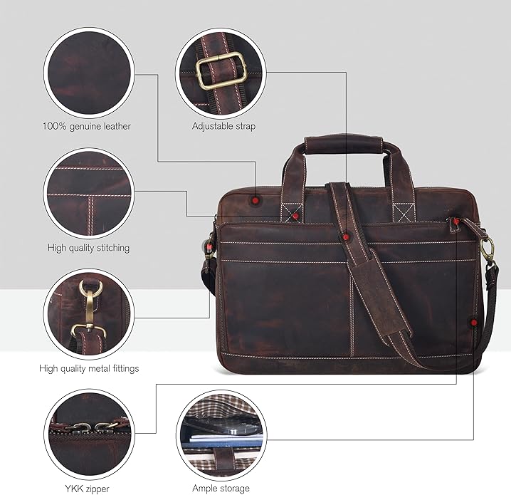 Oak Leathers Leather Messenger Bag for Men and Women - Laptop Briefcase Bag For College, Office, Adjustable Shoulder Strap