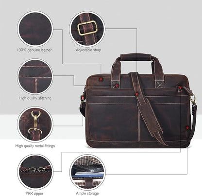Oak Leathers Leather Messenger Bag for Men and Women - Laptop Briefcase Bag For College, Office, Adjustable Shoulder Strap