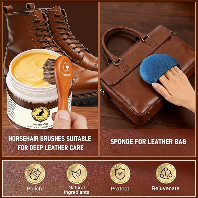 4-in-1 Natural Mink Oil 8.2oz Leather Cleaner and Conditioner, Premium Waterproof Soften Restore Formula – Leather Cleaner & Protector for Boots, Shoes, Jackets, Car Interiors, Saddle, Bags