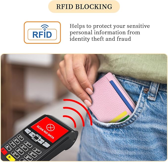 Hancynir Slim Wallet Women Credit Card Holder Minimalist RFID Blocking Small Mini Card Case Front Pocket PU Leather Thin Travel Zipper Coin Cash ID Window Ladies Female Wallet Gifts