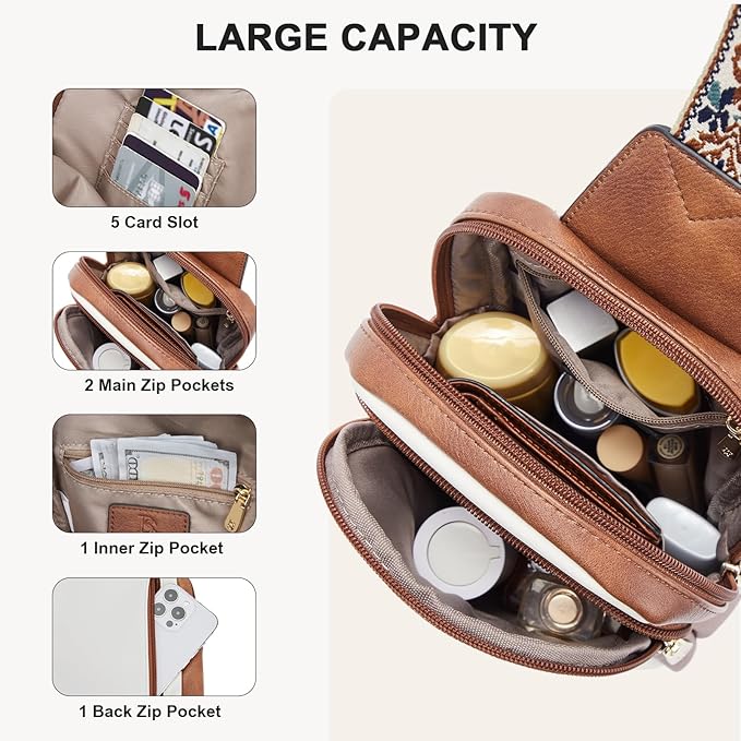 BOSTANTEN Sling Bag Quilted Crossbody Bags for Women Cross Body Purse Leather Fanny Pack with Adjustable Guitar Strap