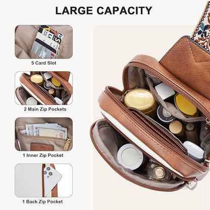 BOSTANTEN Sling Bag Quilted Crossbody Bags for Women Cross Body Purse Leather Fanny Pack with Adjustable Guitar Strap