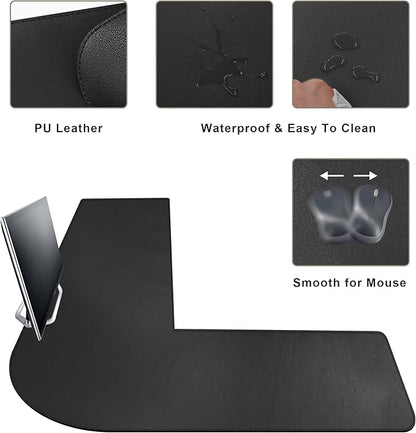 Mydours 53"x53"x16" L Shaped Office Mat, Full Desk Mouse Pad for Large L Shaped Gaming Desk Cover, Dual-Sided PU Leather Pad, Corner Mat for Home & Executive Office Desks, Black