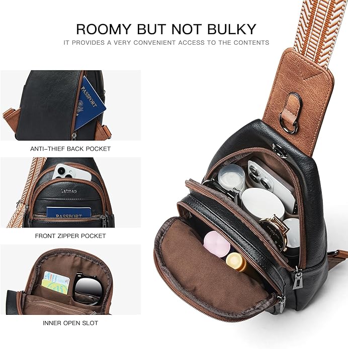 LATMAP Sling Bag For Women Faux Leather Small Casual Daypack Backpack Fanny Pack Crossbody Chest Bags Purse