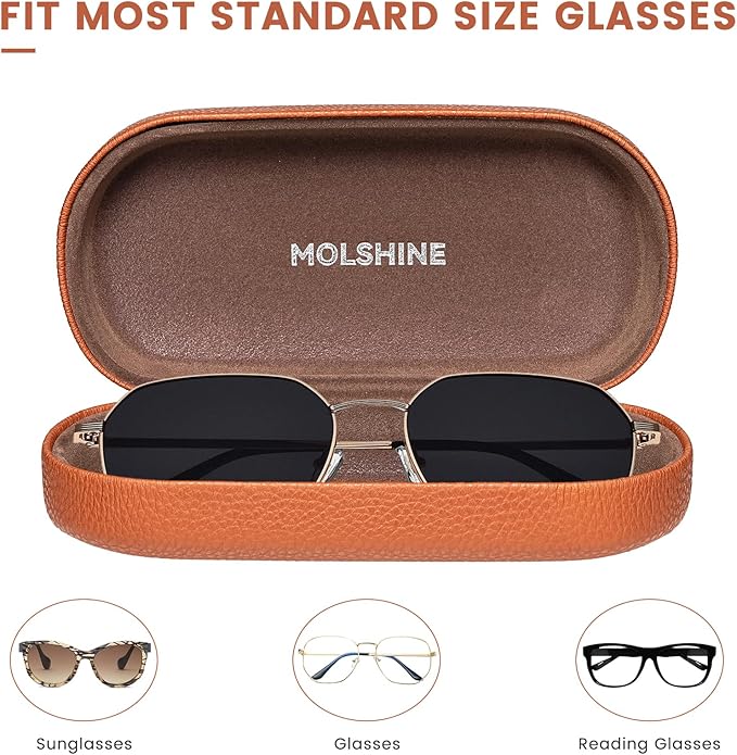 molshine Hard Shell Leather Sunglasses Case,Classic Large Glasses Case for Women Men,Sunglass Eyeglasses