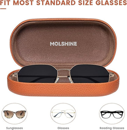 molshine Hard Shell Leather Sunglasses Case,Classic Large Glasses Case for Women Men,Sunglass Eyeglasses