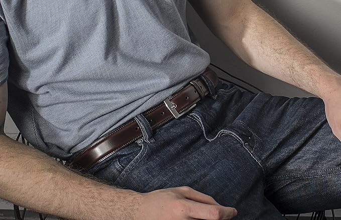MILORDE Men's Genuine Leather Dress Belt, Handmade, 100% Cow Leather, Fashion & Classic Designs for Work Business and Casual