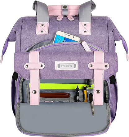 FALANKO Laptop Backpack for Women, Anti Theft Backpacks with RFID Anti Theft Water Resistant,Wide Top Open Work Teacher College Travel Computer Bag for Woman Fits 15.6 Inch Laptop