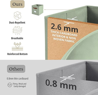 DECOMOMO Storage Baskets, 13x15x13 Storage Cube Bins with Labels for Organizing Shelves Kallax (Kallax / 4pcs, Sage Green)