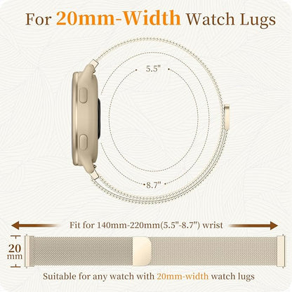 18mm 20mm Metal Band Compatible for Garmin Vivoactive 5/6/4S/3 Watch Bands, Soft Stainless Steel Mesh Strap for Garmin Venu 3S/Venu 2S/Sq Watch Band, Forerunner 55/245/255S/265S Watch Band Women Men