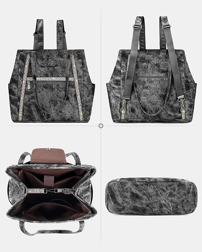 FADEON Large Laptop Tote Bag for Women Designer Leather Laptop Bag Fashion Travel Backpack Purse Shoulder Handbag