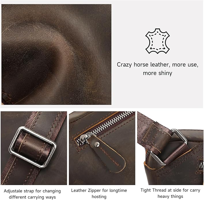NIUCUNZH Genuine Leather Mens Sling Bag for Women Vintage Small Crossbody Bags Purse for Hiking Travel Chest Daypack