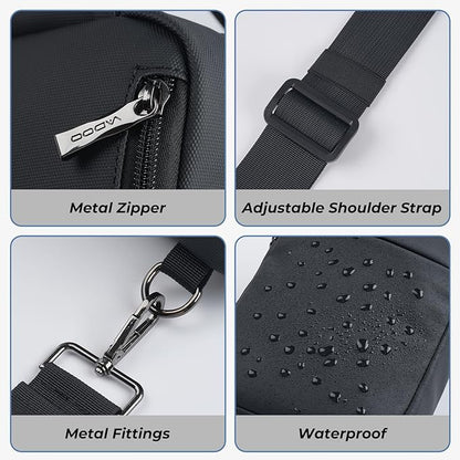 VADOO Sling Bag, Crossbody Bags with RFID & Water Resistant for Women and Men Small Faux Leather Chest Bag for Travel, Black