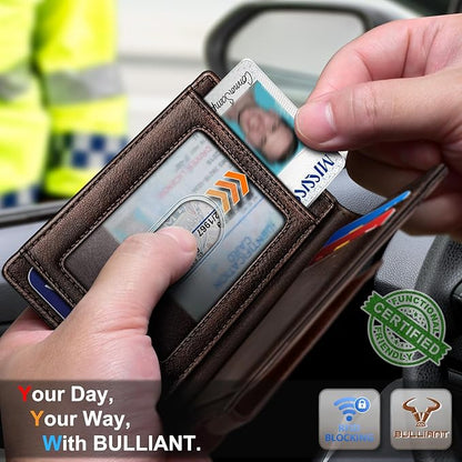 BULLIANT Magnetic Closure Slim Wallet-Genuine Leather Front Pocket Wallet for Men,RFID Blocking,Holds 12 Cards and Money Clip
