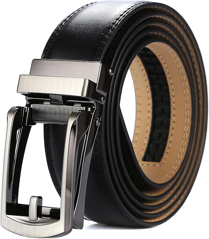 Tonywell Mens Leather Ratchet Belts with Click Buckle Perfect Fit Dress Belt 30mm Wide