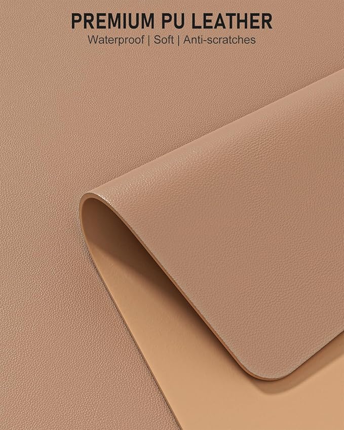 Desk Pad, 35.5" x 17" PU Leather Non-Slip Desk Mat Large Mouse Pad for Desktop, Waterproof Laptop Computer Writing Mat for Office, Home, Work, Gaming, Champagne Gold