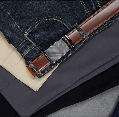 Founders & C Men's Ratchet Belt 1 3/8",Leather Dress Belt Adjustable with Click Sliding Buckle Trim to Exact Fit