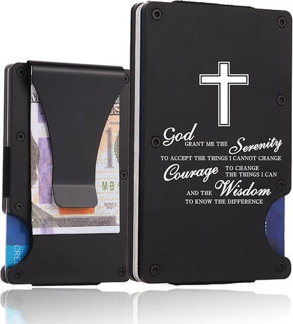 THTCSQ Christian Gifts Minimalist Personalized Engraved Metal Wallet,Slim Wallet for Men,Birthday Graduation Gifts Christmas Gift Bible Verse Religious Gifts (God grant)