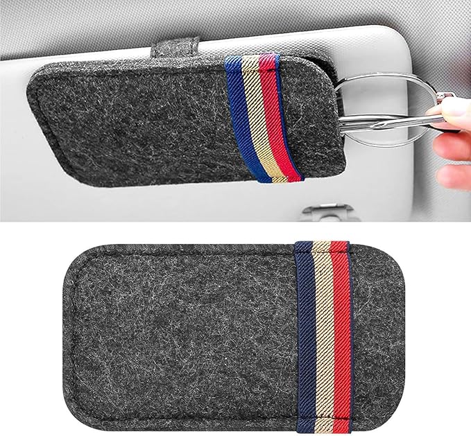 Pack-1 Car Visor Sunglasses Bag, 6.1" x 3.62" Soft Scratch-resistant Felt Multi-function Card Pen Invoice Storage Bag, Portable One-hand Access Pocket Organizer, Universal for Cars (Gray)