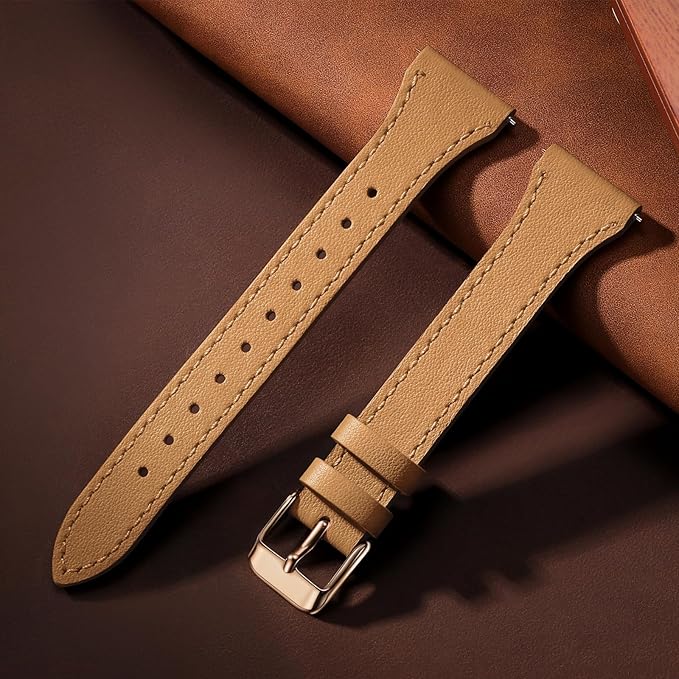 GEAK Slim Leather Band Compatible with Galaxy Watch 7 Band/6 5 4 FE 40mm 44mm/5 pro 45mm/Classic/Galaxy Active 2, 20mm Genuine Leather Strap with Quick Release Buckle for Samsung Watch Bands Women