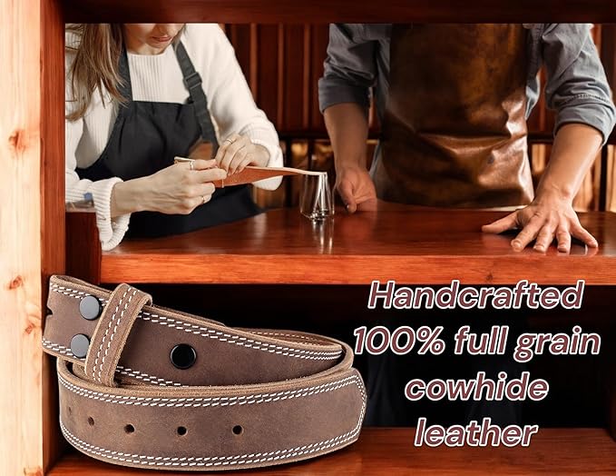 F&L CLASSIC Belt for buckle men Snap on Strap Full Grain One Piece Leather no buckle,1 1/2" Wide, USA