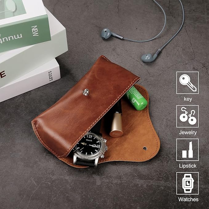 LogHog Portable Leather Glasses Case,Flexible Sunglasses Pouch Slim Case for Women Men Horizontal Eyeglass Case