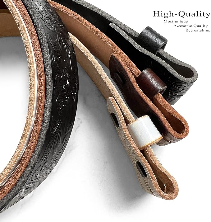 Cowboy Cowgirl Western Tooled Floral Embossed Full Grain Genuine Leather Belt Strap 1-1/2"(38mm) Wide