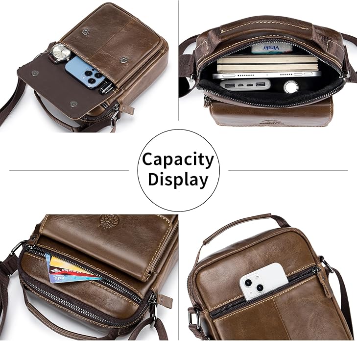 Small Leather Messenger Bag for Men, Man Bag Crossbody, Men's Shoulder Bags Leather Man Purse Handbag