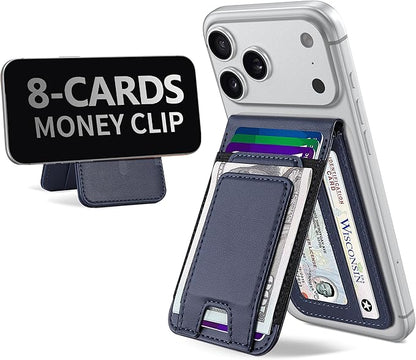 TopMade for MagSafe Wallet with Money Clip, Strongest Magnetic Card Holder for iPhone 17/16/15/14/13/12 Series, for iPhone Wallet with Adjustable Stand, ID Window, RFID Blocking, Navy Blue
