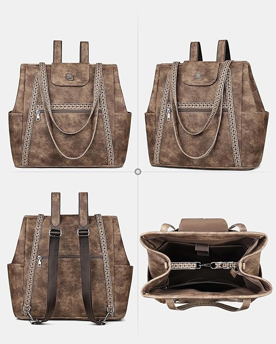 FADEON Large Laptop Tote Bag for Women Designer Leather Laptop Bag Fashion Travel Backpack Purse Shoulder Handbag