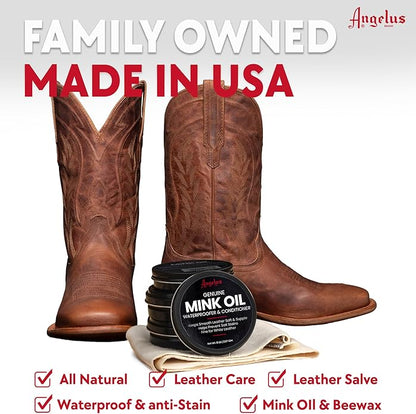 Angelus Mink Oil for Leather Boots 7.6oz | All-Natural Leather Conditioner, Cleaner, Waterproof, Soften, & Restore - Made in USA