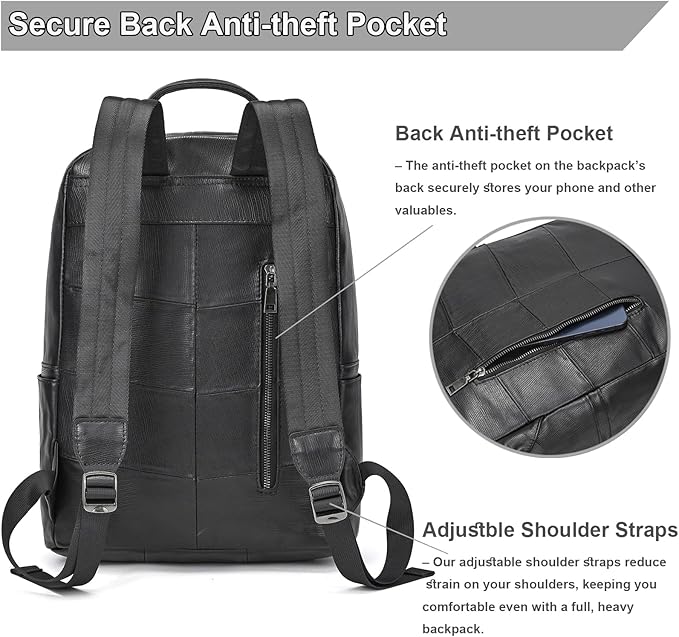 Genuine Leather Backpack for Men & Women - 15.6 Inch Laptop Backpack, Durable Business Commute Bag with Multi-Pockets for Travel & Office