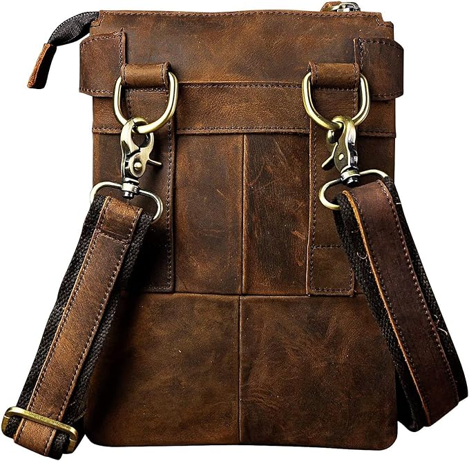 Le'aokuu Mens Genuine Leather Fanny Small Messenger Shoulder Satchel Waist Bag Pack 8711