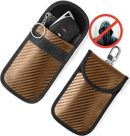 Upgraded Faraday Bag for Key Fob (2 Pack), Premium Faraday Key Fob Protector– Car RFID Signal Blocking, Car Security Protection, Anti-Theft Pouch, Anti-Hacking Case Blocker Brown