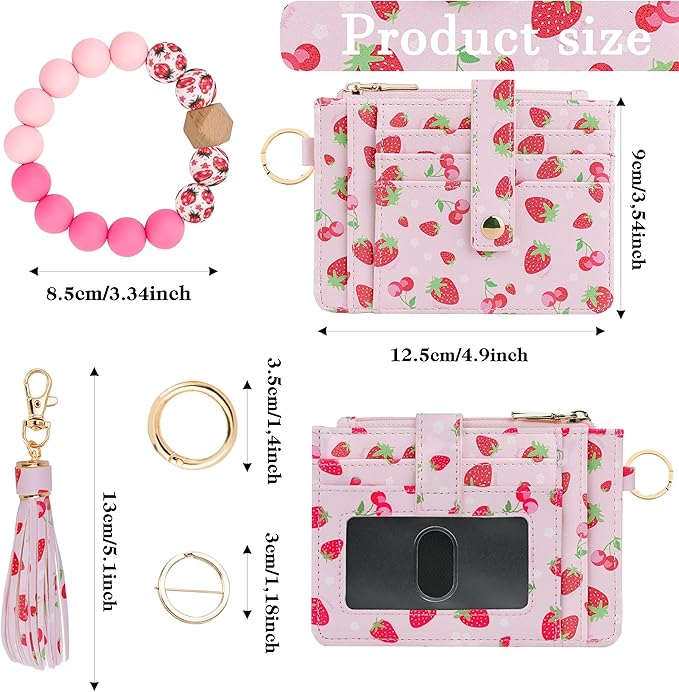 KNGITRYI Wallet Keychain Wristlet for Women,Slim RFID Credit Card Holder Purse Tassel Keychain Bangle Key Ring for Men Women