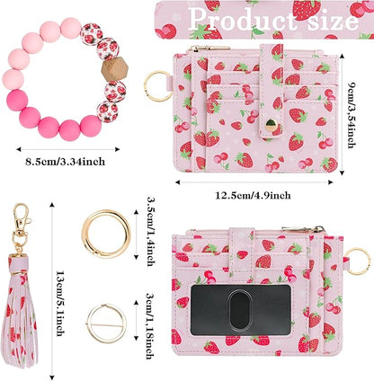 KNGITRYI Wallet Keychain Wristlet for Women,Slim RFID Credit Card Holder Purse Tassel Keychain Bangle Key Ring for Men Women