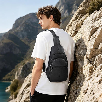 Genuine Leather Sling Bags for Men Crossbody Purse Vintage Small Messenger Shoulder Bag for Phone Side Chest Daypack Bag