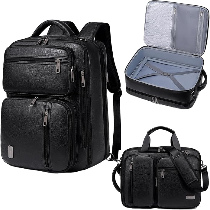 weiatas 3-in-1 Vegan Leather Convertible Laptop Bag for Men Women, Expandable Travel Backpack Work Briefcase Messenger Bag | Convertible, Expandable, Multi-pocket, Waterproof