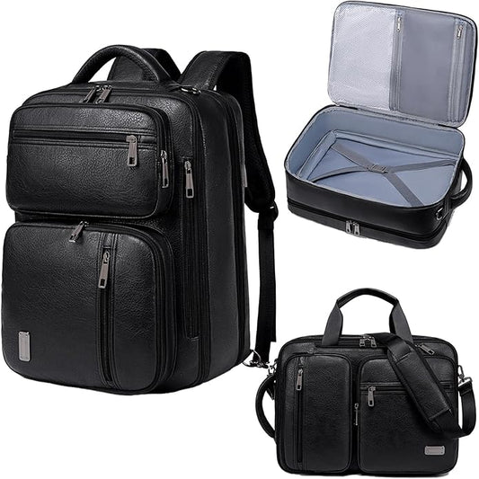 weiatas 3-in-1 Vegan Leather Convertible Laptop Bag for Men Women, Expandable Travel Backpack Work Briefcase Messenger Bag | Convertible, Expandable, Multi-pocket, Waterproof