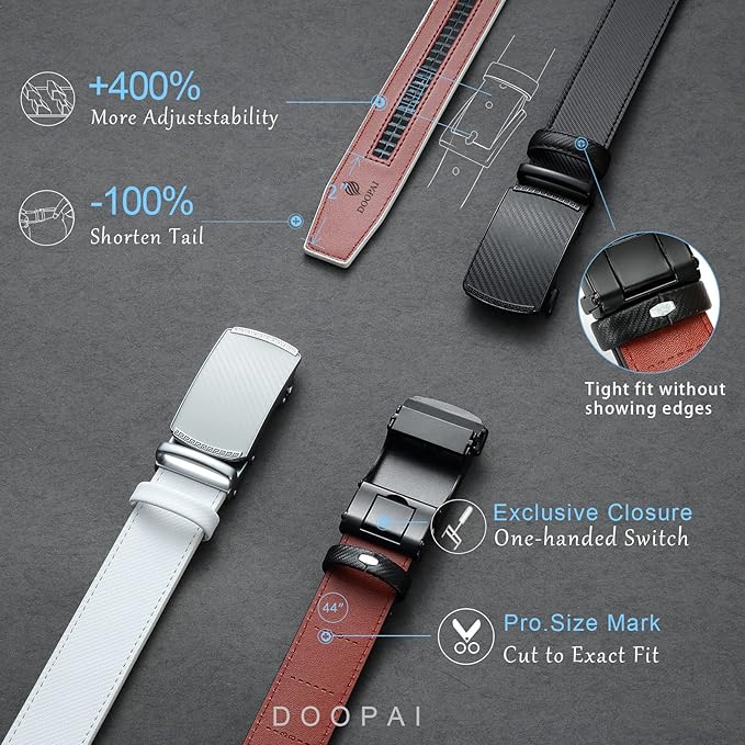 DOOPAI Belt Men, Ratchet Dress Adjustable 1 3/8" Sliding Leather Designer, Size Length Can be Cut, with Gift Box