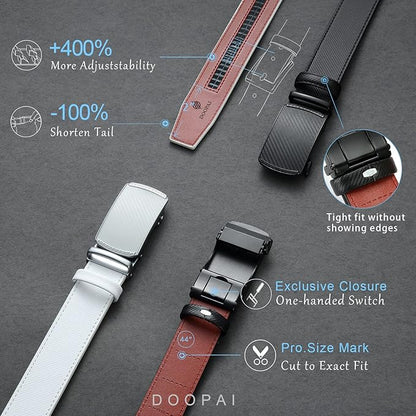 DOOPAI Belt Men, Ratchet Dress Adjustable 1 3/8" Sliding Leather Designer, Size Length Can be Cut, with Gift Box