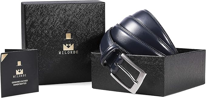 MILORDE Men's Genuine Leather Dress Belt, Handmade, 100% Cow Leather, Fashion & Classic Designs for Work Business and Casual